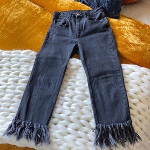 Topshop Black Cropped Fringe Jeans